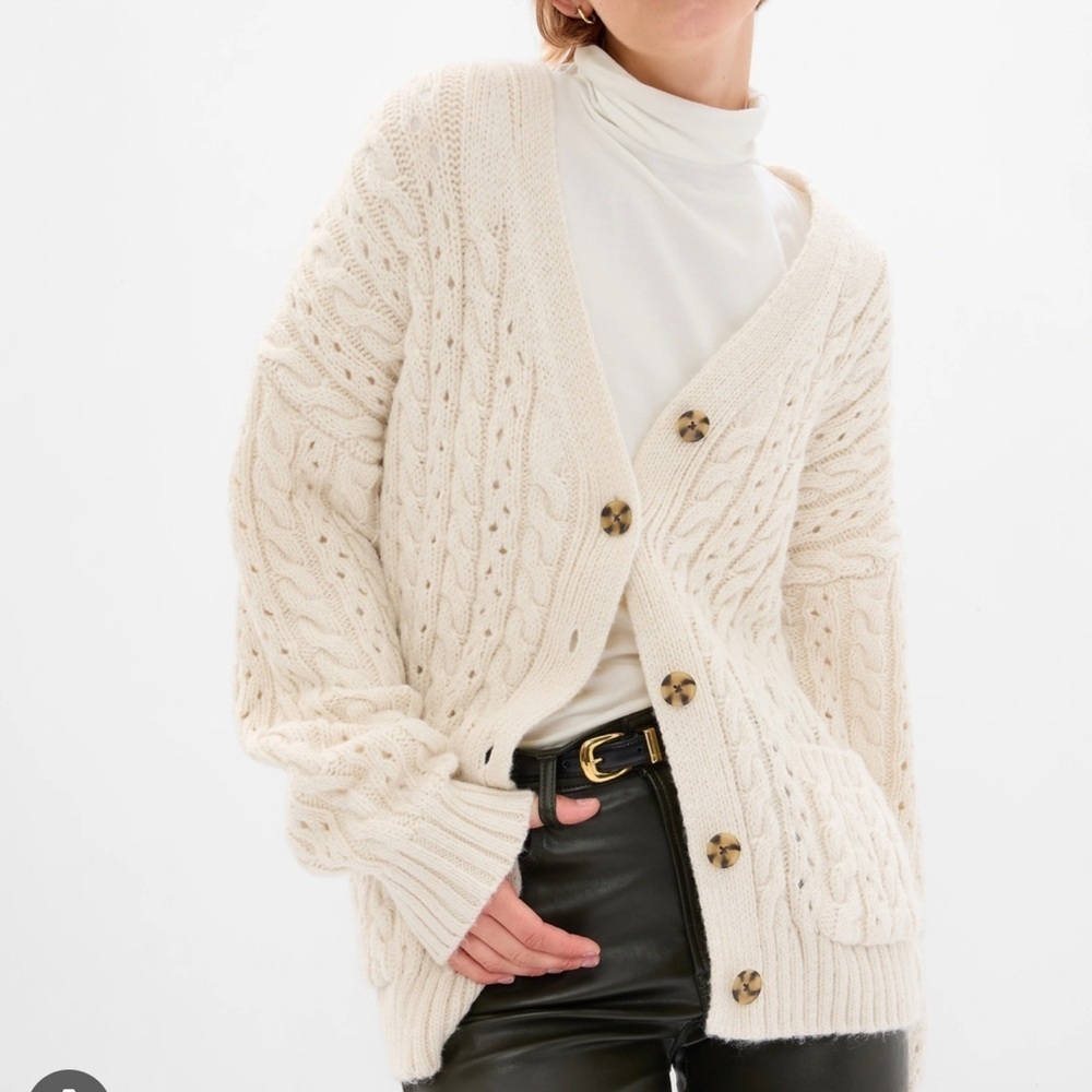 Gap Cable Pointell Cable Knit Cardigan Wool Sweater Size Large